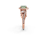 Rose gold Fancy Green Asscher Cut Diamond Halo Ring with Milgrain Pavé Band and Four-Prong Setting_19