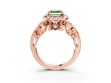 Rose gold Fancy Green Asscher Cut Diamond Halo Ring with Milgrain Pavé Band and Four-Prong Setting_20