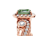 Rose gold Fancy Green Asscher Cut Diamond Halo Ring with Milgrain Pavé Band and Four-Prong Setting_22