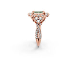 Rose gold Fancy Green Asscher Cut Diamond Halo Ring with Pavé Band and Four-Prong Setting_19