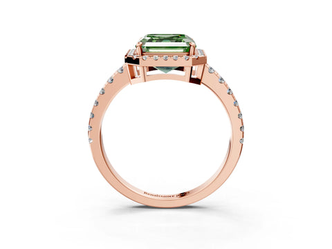 Rose gold Fancy Green Asscher Cut Diamond Halo Ring with Pavé Band and Four-Prong Setting_3