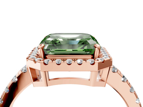 Rose gold Fancy Green Asscher Cut Diamond Halo Ring with Pavé Band and Four-Prong Setting_4