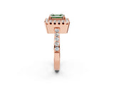 Rose gold Fancy Green Asscher Cut Diamond Halo Ring with Pavé Band and Prong Setting_2