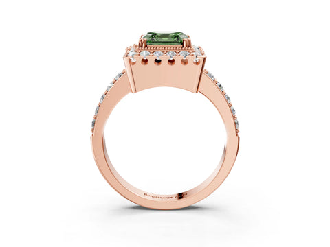 Rose gold Fancy Green Asscher Cut Diamond Halo Ring with Pavé Band and Prong Setting_3