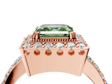 Rose gold Fancy Green Asscher Cut Diamond Halo Ring with Pavé Band and Prong Setting_4