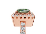 Rose gold Fancy Green Asscher Cut Diamond Halo Ring with Pavé Band and Prong Setting_5