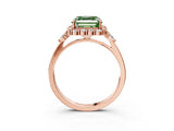 Rose gold Fancy Green Asscher Cut Diamond Halo Ring with Pear Side Stones and Prong Setting_37