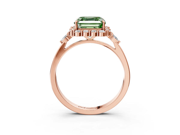 Rose Gold Asscher Cut Halo Engagement Ring Setting for Fancy Green Center with Pear Accents