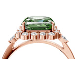 Rose gold Fancy Green Asscher Cut Diamond Halo Ring with Pear Side Stones and Prong Setting_38