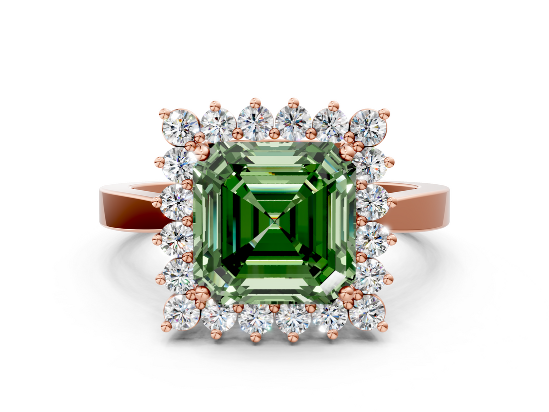 Rose gold Fancy Green Asscher  Cut Diamond Halo Ring with Round Brilliant Halo and Solitaire Band_34