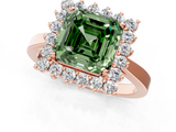 Rose gold Fancy Green Asscher  Cut Diamond Halo Ring with Round Brilliant Halo and Solitaire Band_35