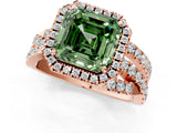 Rose gold Fancy Green Asscher Cut Diamond Halo Ring with Round Split Shank and Prong Setting_49
