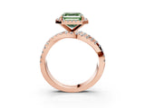 Rose gold Fancy Green Asscher Cut Diamond Halo Ring with Round Split Shank and Prong Setting_51