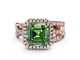Rose gold Fancy Green Asscher Cut Diamond Halo Ring with Round Split Shank and Prong Setting_54