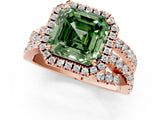 Rose gold Fancy Green Asscher Cut Diamond Halo Ring with Round Split Shank and Prong Setting_55