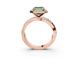Rose gold Fancy Green Asscher Cut Diamond Halo Ring with Round Split Shank and Prong Setting_57