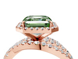 Rose gold Fancy Green Asscher Cut Diamond Halo Ring with Round Split Shank and Prong Setting_58