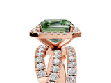 Rose gold Fancy Green Asscher Cut Diamond Halo Ring with Round Split Shank and Prong Setting_59
