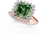 Rose gold Fancy Green Asscher  Cut Diamond Halo Ring with Solitaire Band and Prong Setting_47