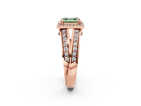 Rose gold Fancy Green Asscher Cut Diamond Halo Ring with Split Shank Pavé Band and Four-Prong Setting_2