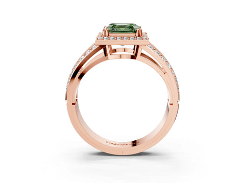 Rose gold Fancy Green Asscher Cut Diamond Halo Ring with Split Shank Pavé Band and Four-Prong Setting_3