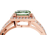 Rose gold Fancy Green Asscher Cut Diamond Halo Ring with Split Shank Pavé Band and Four-Prong Setting_4