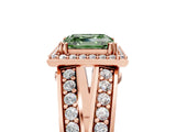 Rose gold Fancy Green Asscher Cut Diamond Halo Ring with Split Shank Pavé Band and Four-Prong Setting_5