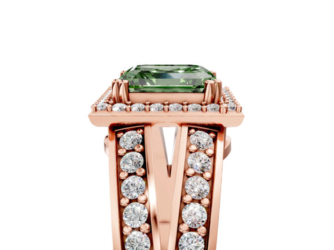 Rose gold Fancy Green Asscher Cut Diamond Halo Ring with Split Shank Pavé Band and Four-Prong Setting_5