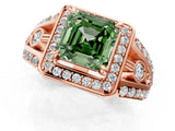 Rose gold Fancy Green Asscher Cut Diamond Halo Ring with Split Shank and Bezel Accents and Four-Prong Setting_1