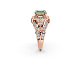 Rose gold Fancy Green Asscher Cut Diamond Halo Ring with Split Shank and Bezel Accents and Four-Prong Setting_2