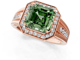 Rose gold Fancy Green Asscher Cut Diamond Halo Ring with Split Shank and Bezel Accents and Prong Setting_1
