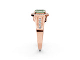 Rose gold Fancy Green Asscher Cut Diamond Halo Ring with Split Shank and Bezel Accents and Prong Setting_2
