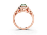 Rose gold Fancy Green Asscher Cut Diamond Halo Ring with Split Shank and Bezel Accents and Prong Setting_3