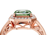 Rose gold Fancy Green Asscher Cut Diamond Halo Ring with Split Shank and Bezel Accents and Prong Setting_4