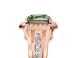 Rose gold Fancy Green Asscher Cut Diamond Halo Ring with Split Shank and Bezel Accents and Prong Setting_5