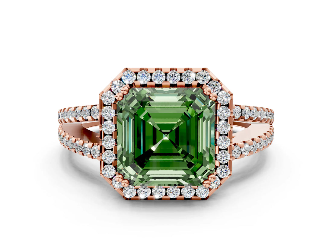 Rose gold Fancy Green Asscher Cut Diamond Halo Split Shank Engagement Ring_39