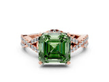 Rose gold Fancy Green Asscher Cut Diamond  Halo Twist Band Solitaire Prong Setting Ring_24