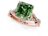 Rose gold Fancy Green Asscher Cut Diamond  Halo Twist Band Solitaire Prong Setting Ring_43