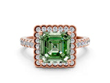 Rose gold Fancy Green Asscher  Cut Diamond Milgrain Floral Halo Engagement Ring with Pavé Band_15