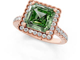 Rose gold Fancy Green Asscher  Cut Diamond Milgrain Floral Halo Engagement Ring with Pavé Band_16