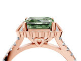 Rose gold Fancy Green Asscher  Cut Diamond Milgrain Floral Halo Engagement Ring with Pavé Band_19