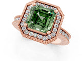 Rose gold Fancy Green Asscher Cut Diamond Milgrain Halo Engagement Ring with Round Pavé Band and Prong Setting_13