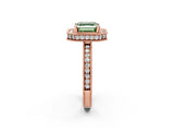 Rose gold Fancy Green Asscher Cut Diamond Milgrain Halo Engagement Ring with Round Pavé Band and Prong Setting_14