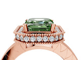 Rose gold Fancy Green Asscher Cut Diamond Milgrain Halo Engagement Ring with Round Pavé Band and Prong Setting_16