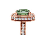 Rose gold Fancy Green Asscher Cut Diamond Milgrain Halo Engagement Ring with Round Pavé Band and Prong Setting_17