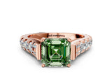 Rose gold Fancy Green Asscher  Cut Diamond Pavé Band Solitaire with Four-Prong Setting_15