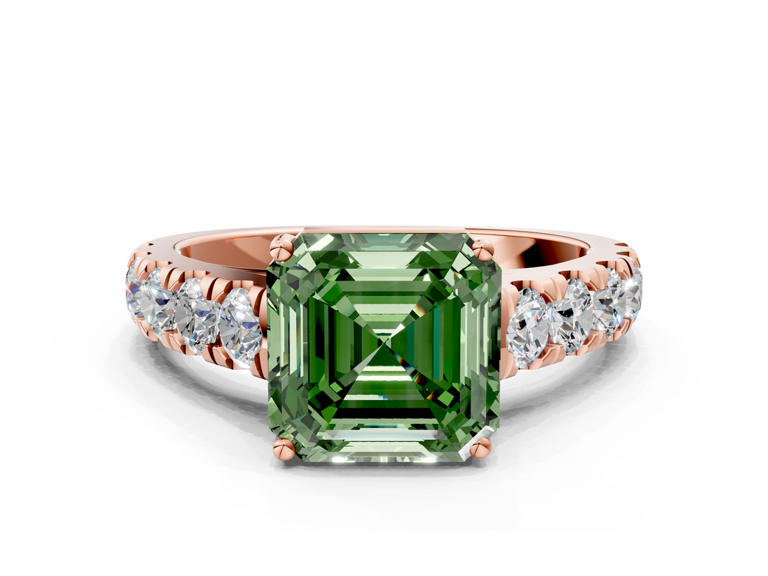 Rose gold Fancy Green Asscher  Cut Diamond Pavé Band Solitaire with Four-Prong Setting_3