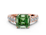 Rose gold Fancy Green Asscher  Cut Diamond Pavé Band Solitaire with Four-Prong Setting_3