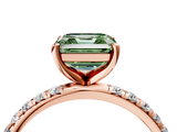 Rose gold Fancy Green Asscher  Cut Diamond Pavé Band Solitaire with Four-Prong Setting_7