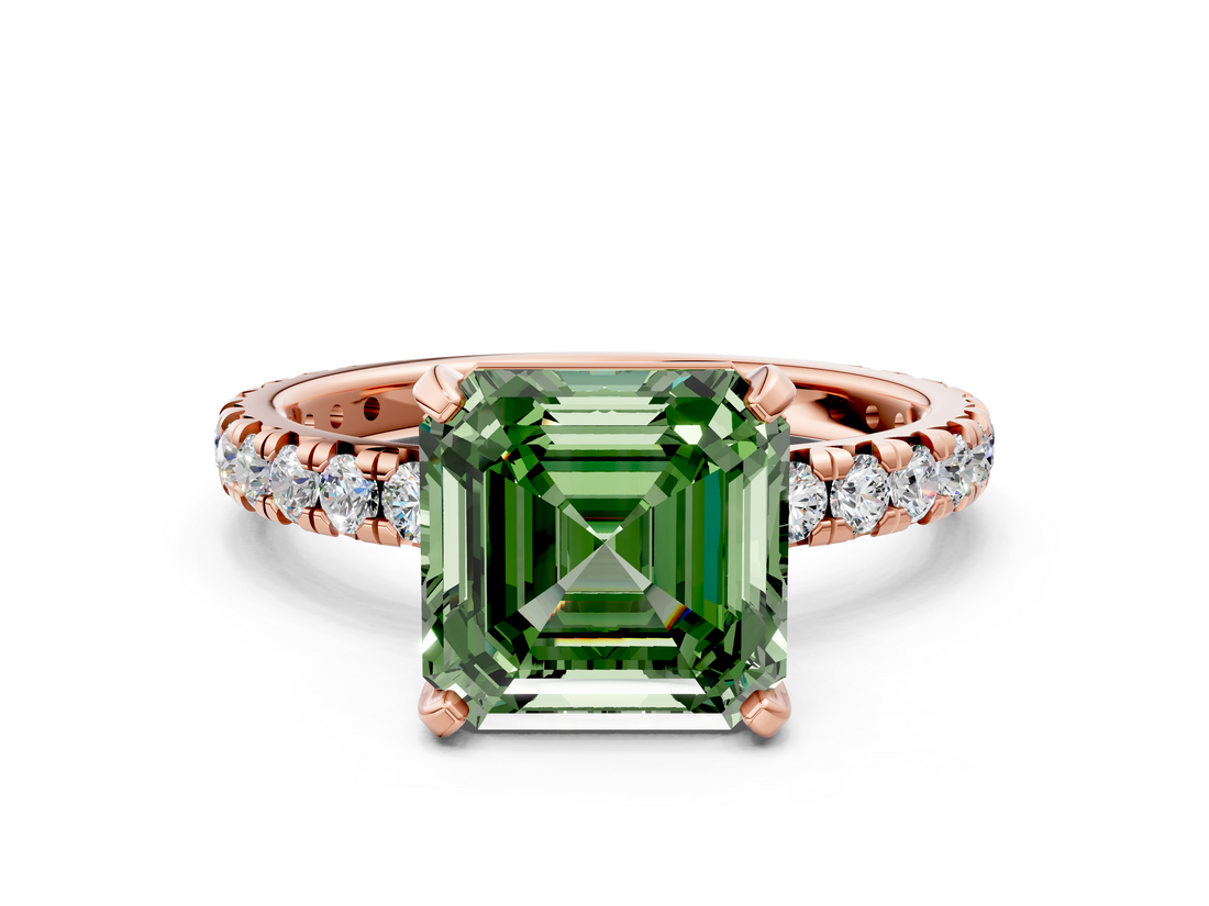 Rose gold Fancy Green Asscher  Cut Diamond Pavé Band with Four-Prong Setting_17